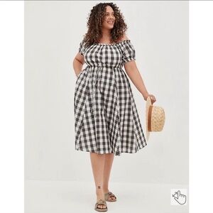 Torrid Gingham Off-Shoulder Puff Sleeve Sundress